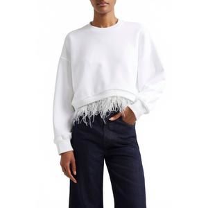 NEW CINQ A SEPT albertine feather trim sweatshirt in white